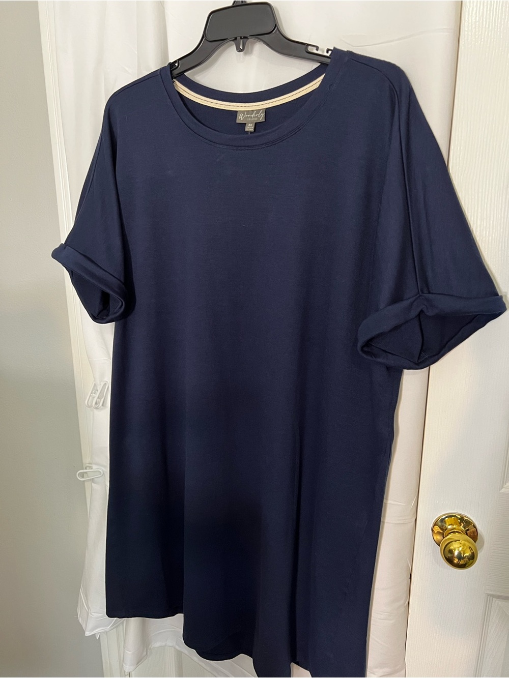 Wonderly Navy Rolled-Sleeve Crewneck Tee Dress